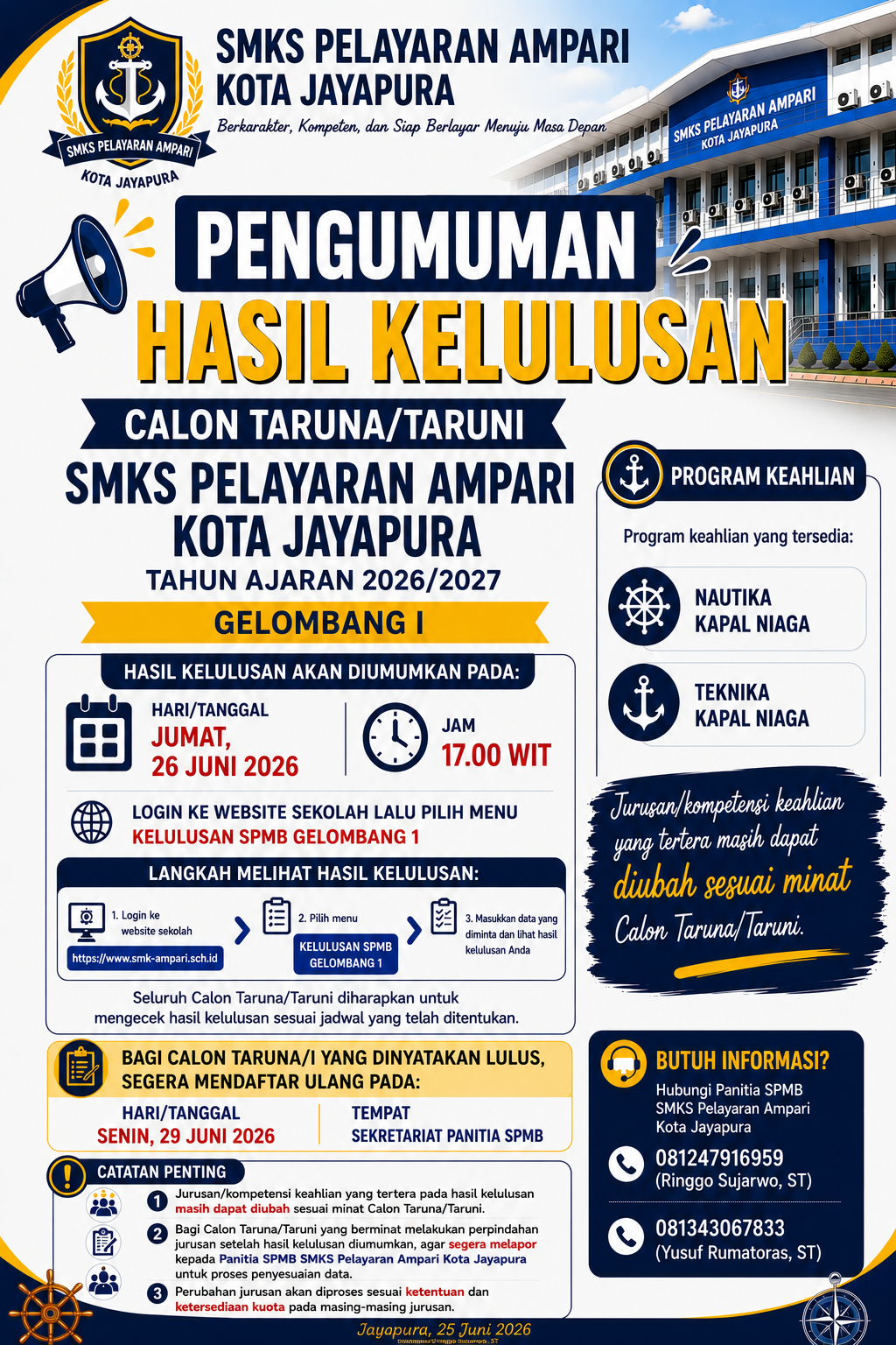 Panitia SPMB SMKS Pelayaran Ampari Kota Jayapura Tahun Ajaran 2026/2027 2026  